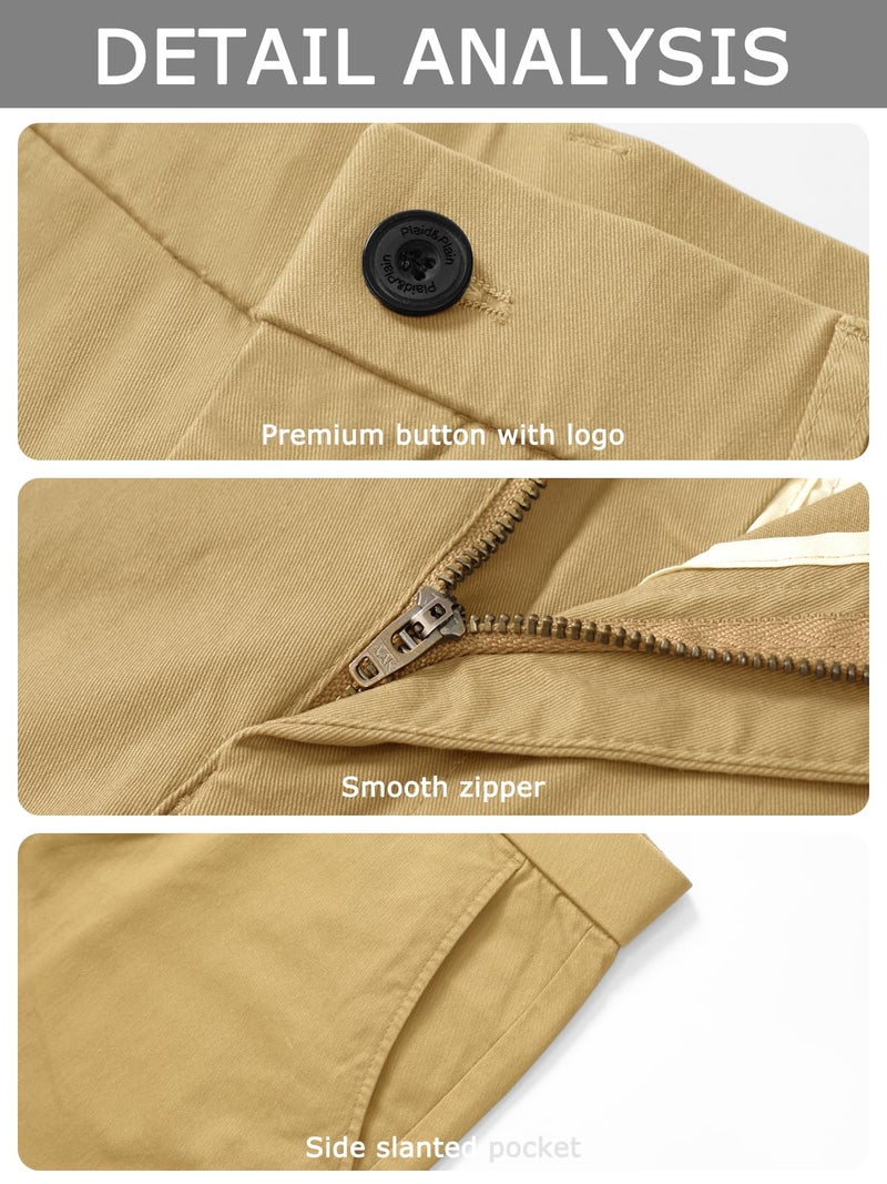 Plaid&Plain Men's Slim Fit Khaki Pants Men's Tapered Chino Pants 8801Khaki 33X32 - Image 5